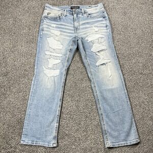 Salvage Jeans Mens 34x30 Blue Anarchy Relaxed Straight Light Wash Stretch Denim